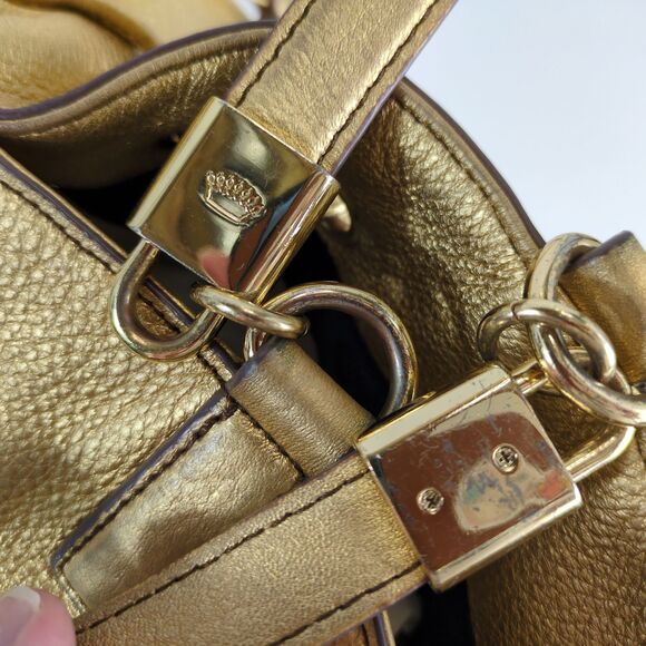 Juicy Couture Robertson Gold Pebble Leather Drawstring Handbag Purse Tote Bag
